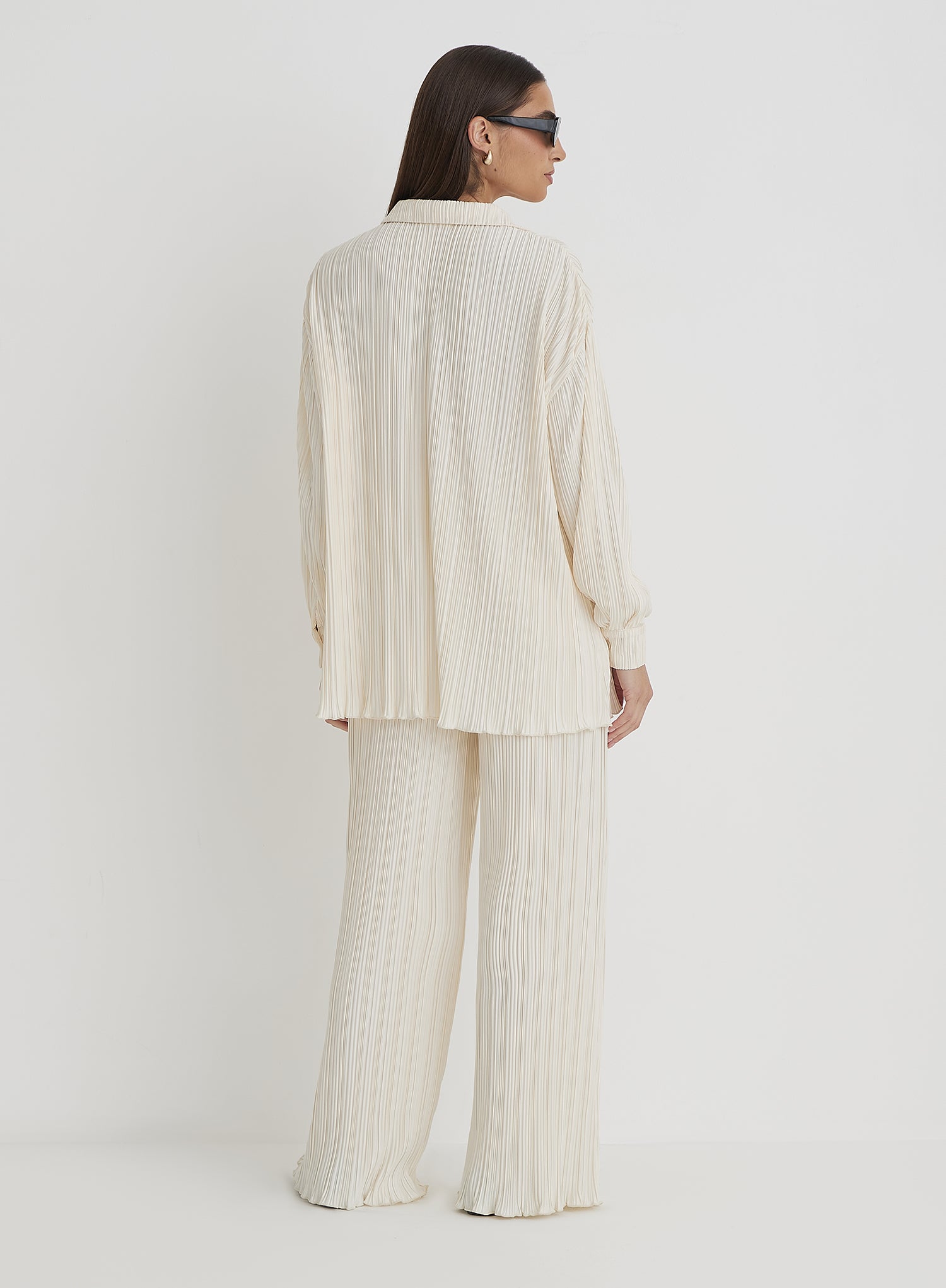 Cream Plisse Trousers
